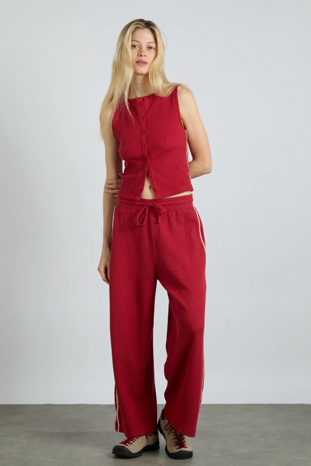 piper waffle jogger - red sold by Damson Madder
