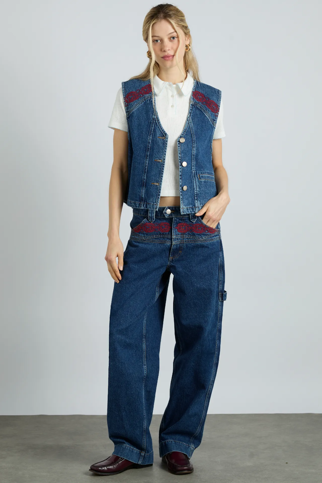 rita vest - texas wash & embroidery sold by Damson Madder