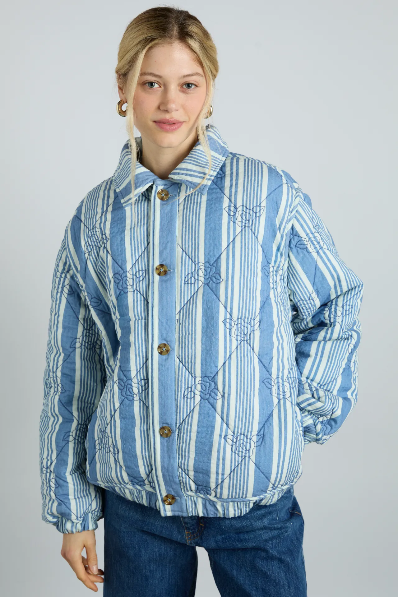 reversible claudia jacket- blue stripe & wallpaper floral sold by Damson Madder product image thumbnail 2