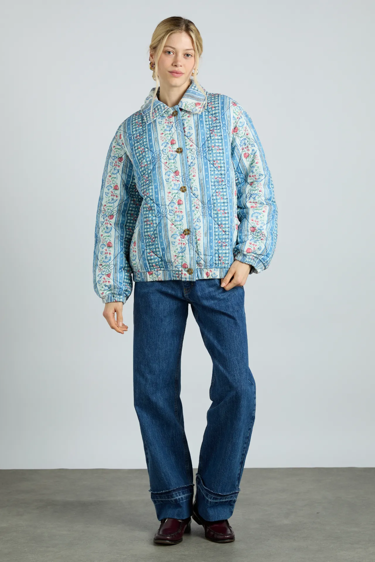 reversible claudia jacket- blue stripe & wallpaper floral sold by Damson Madder product image thumbnail 3