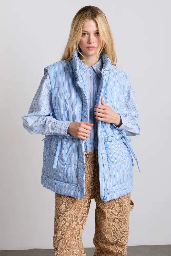 Celeste Quilted Gilet - Blue Stripe sold by Damson Madder product image thumbnail 2