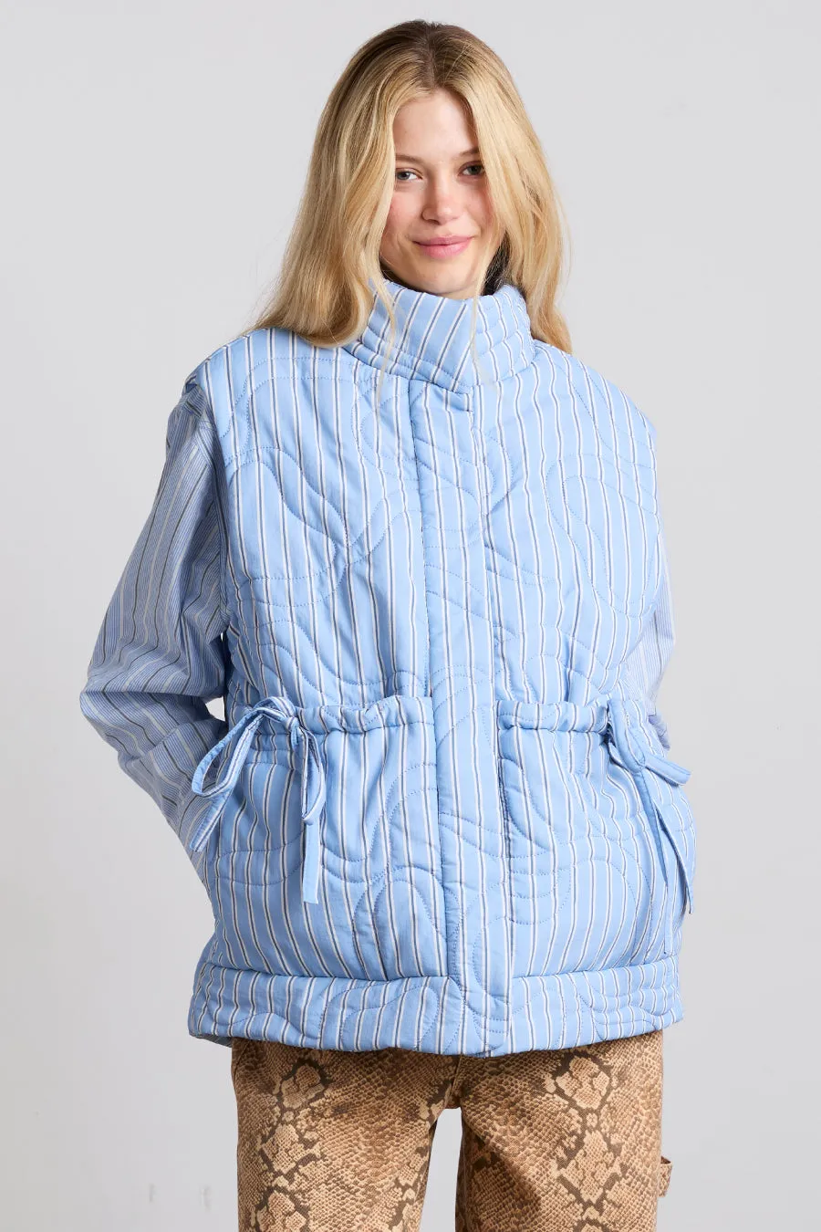 Celeste Quilted Gilet - Blue Stripe sold by Damson Madder