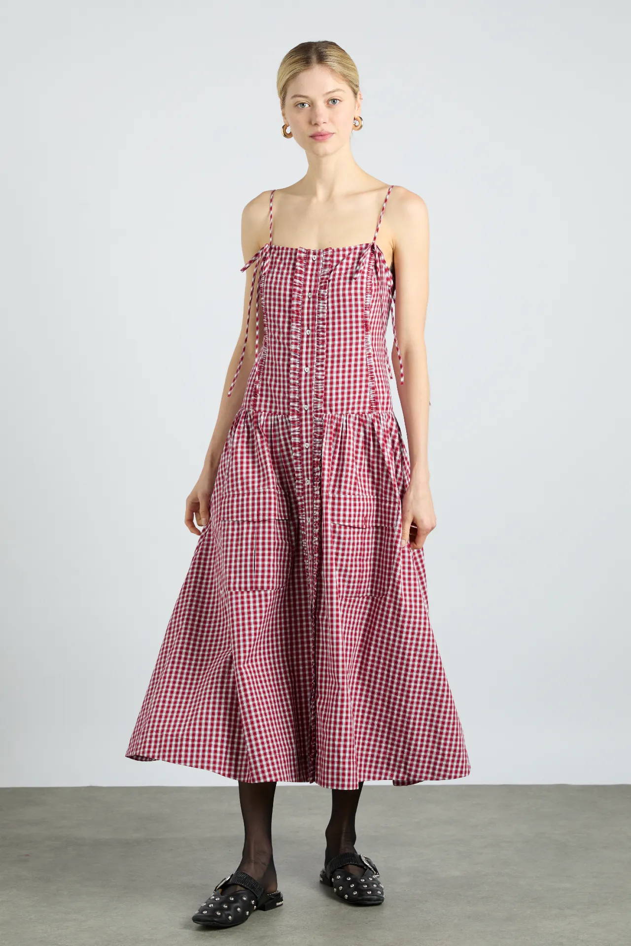 faith midi dress - cherry gingham sold by Damson Madder