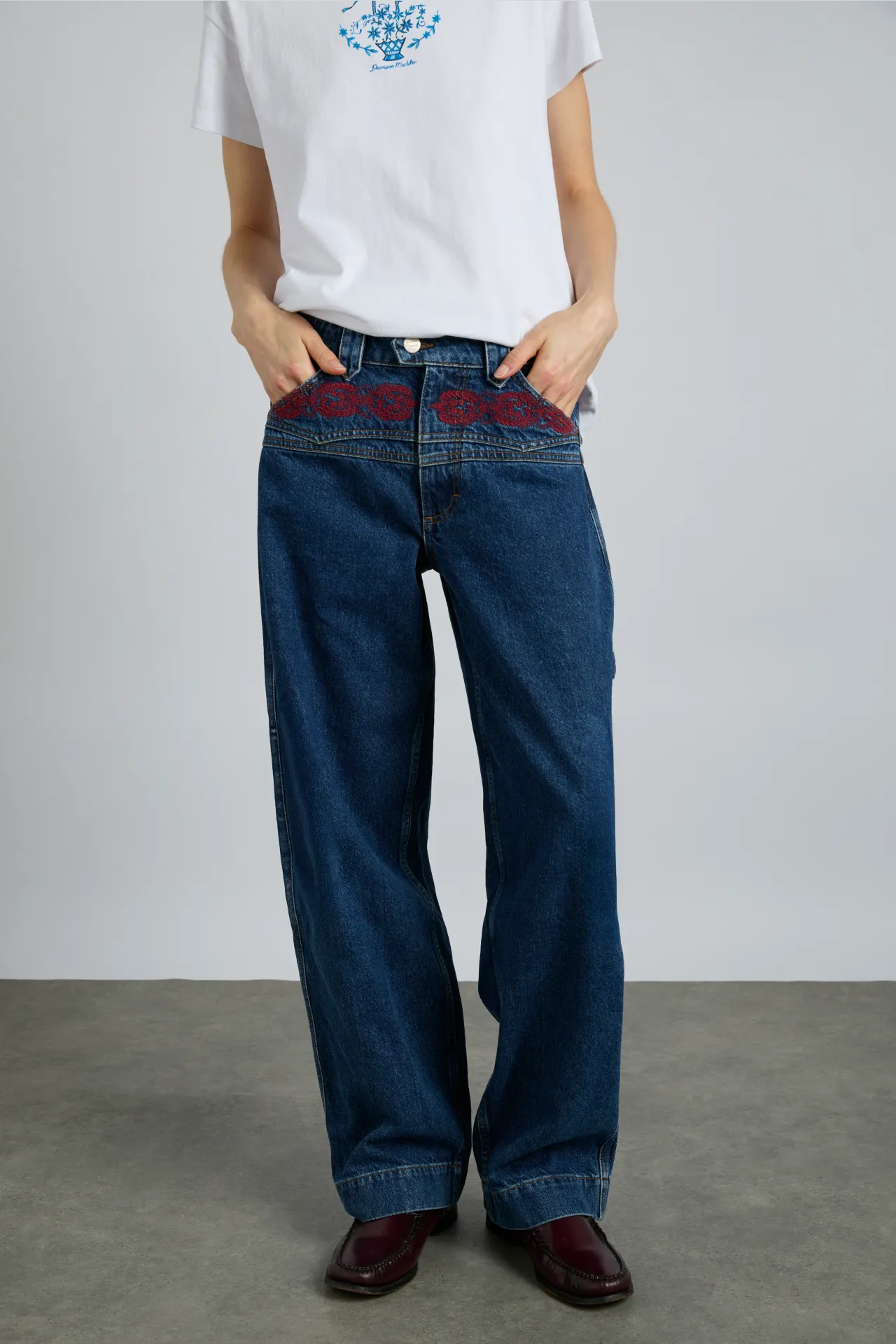 drew jeans - texas wash & embroidery sold by Damson Madder