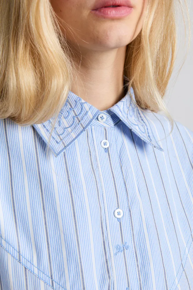 romy embroidered shirt - narrow business stripe sold by Damson Madder product image thumbnail 5