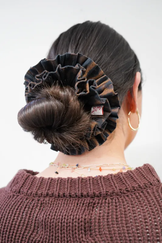 garter scrunchie in dark leopard sold by Damson Madder