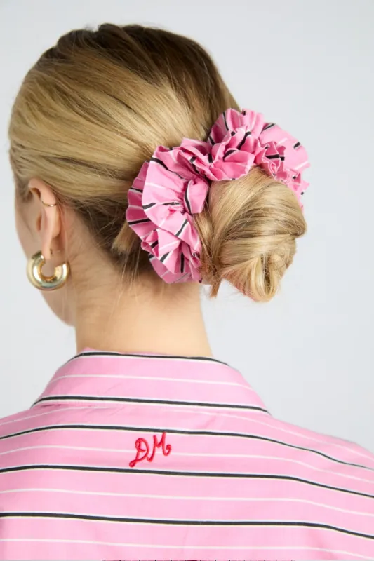 garter scrunchie in bold pink stripe sold by Damson Madder