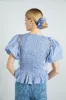 garter scrunchie in blue stripe sold by Damson Madder
