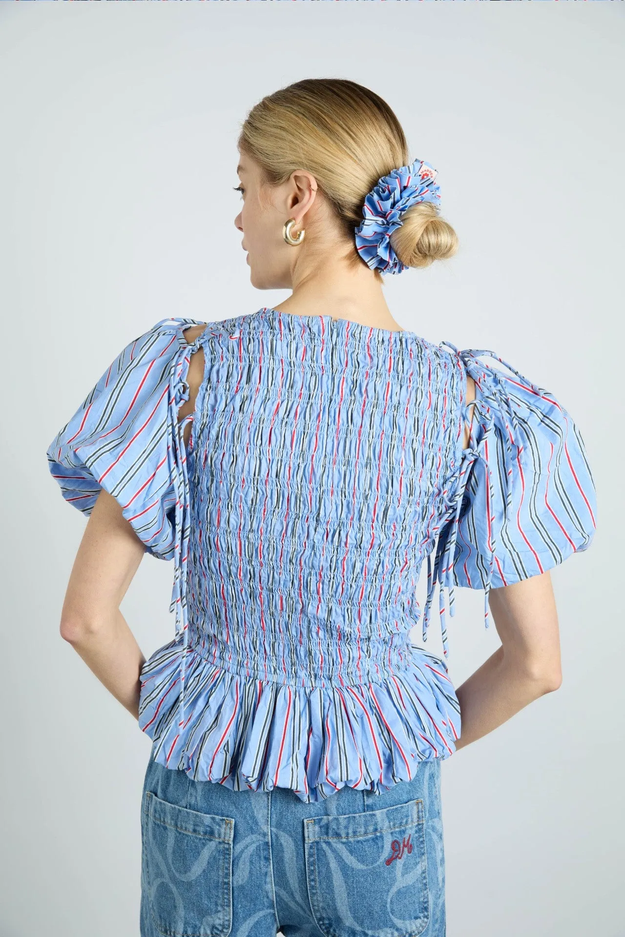 garter scrunchie in blue stripe sold by Damson Madder product image thumbnail 2