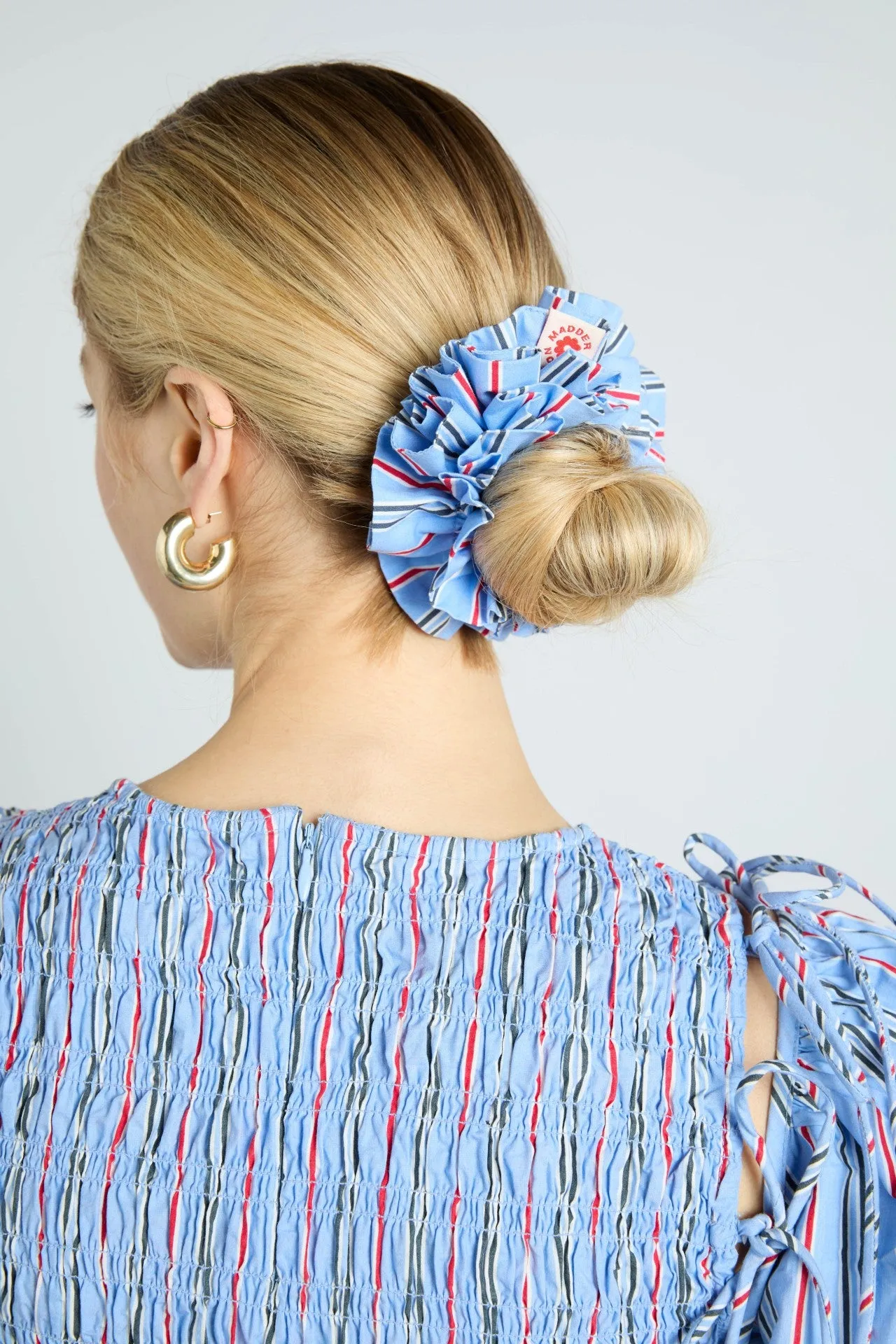 garter scrunchie in blue stripe sold by Damson Madder product image thumbnail 3
