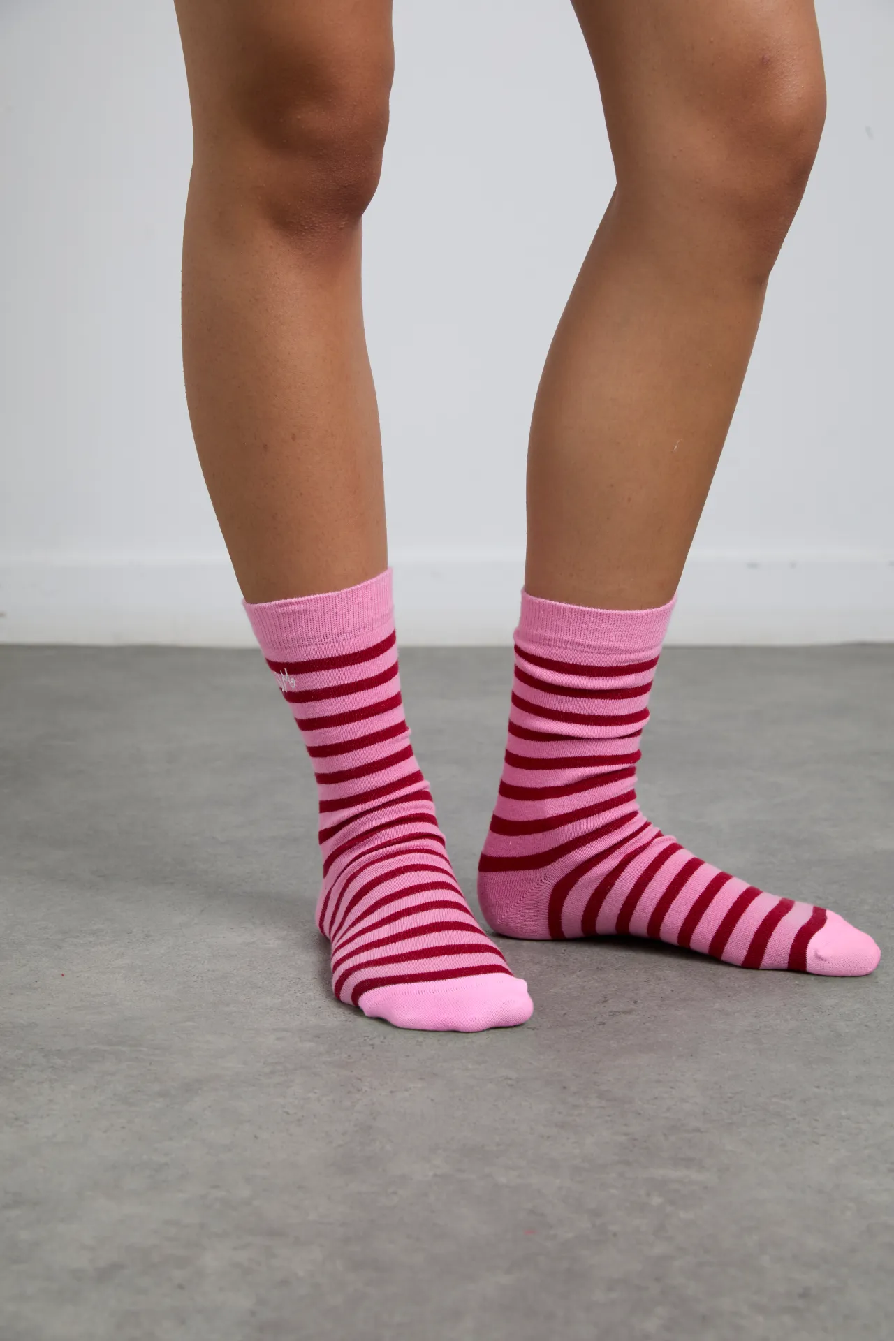 calf length socks in pink and red stripe sold by Damson Madder product image thumbnail 2