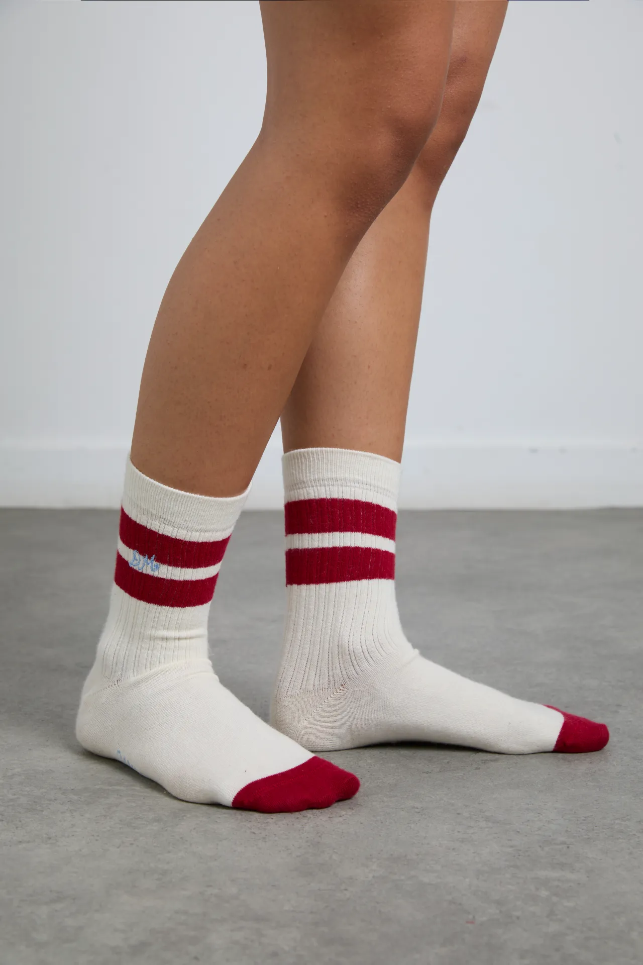 sporty calf length socks in cream and red sold by Damson Madder product image thumbnail 3
