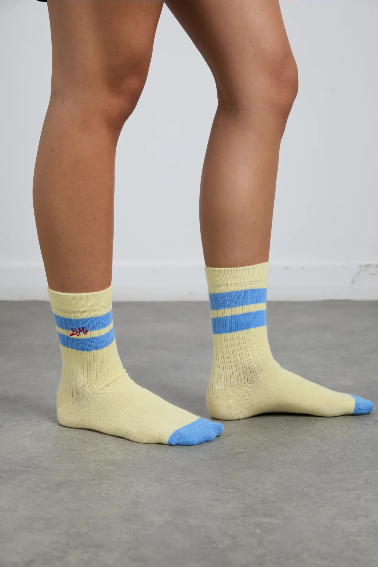 sporty calf length socks in yellow and blue sold by Damson Madder product image thumbnail 2