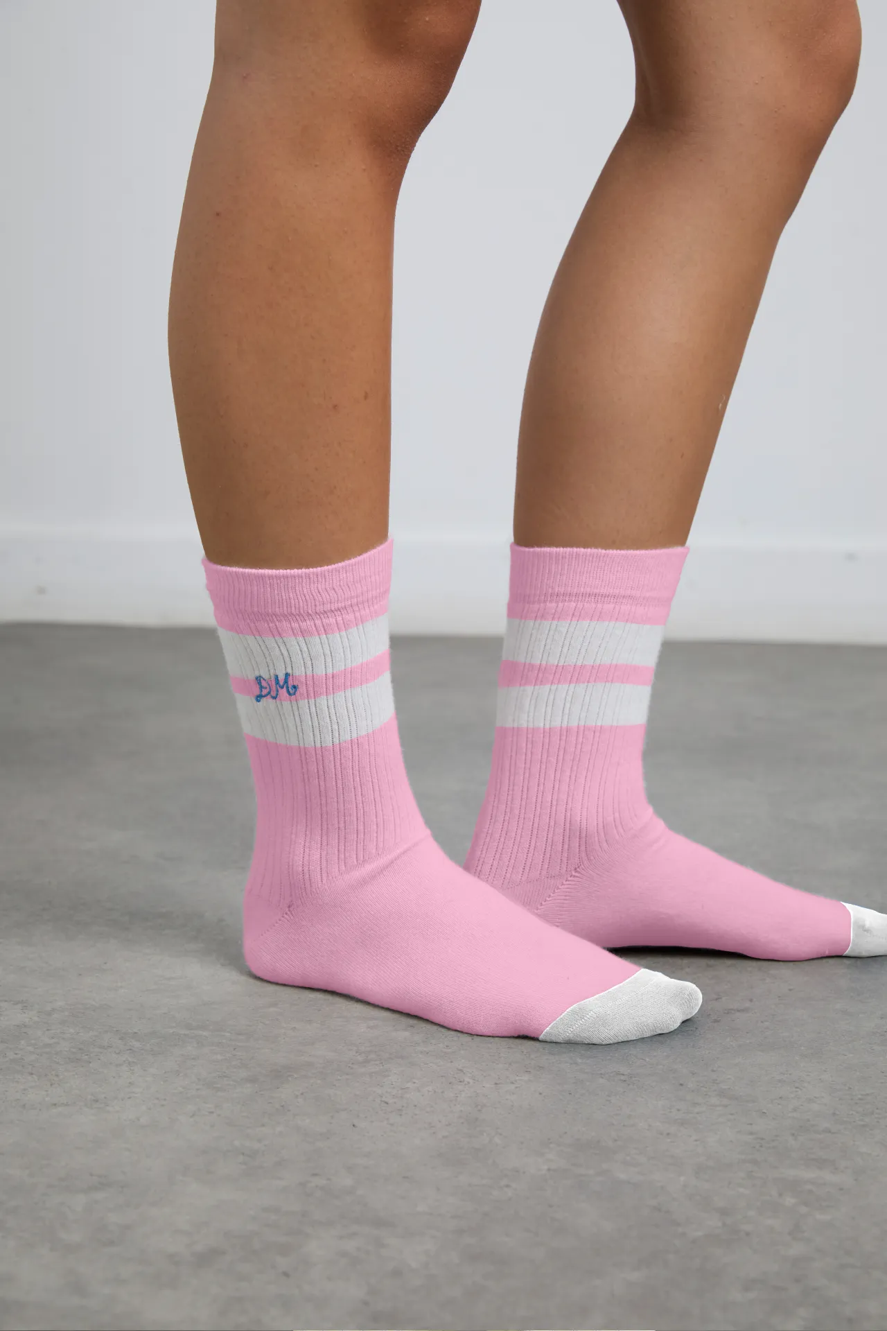 sporty calf length socks in pink and ecru sold by Damson Madder product image thumbnail 2