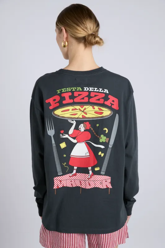 pizza party ls washed tee sold by Damson Madder