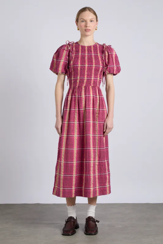 becca multi-way midi dress - pink/khaki/check made by Damson Madder