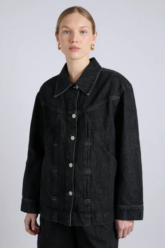stevie shacket - washed black sold by Damson Madder