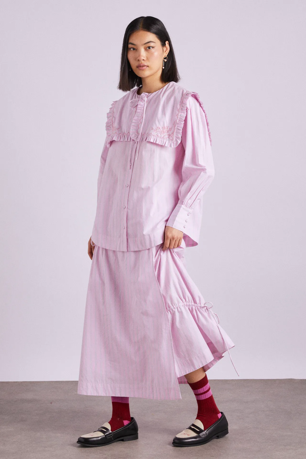 nordine square collar blouse - pink stripe sold by Damson Madder product image thumbnail 3