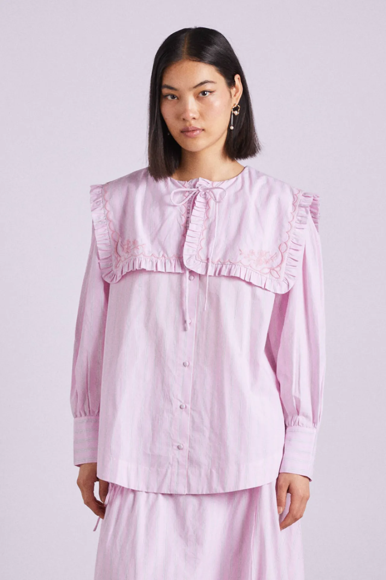 nordine square collar blouse - pink stripe sold by Damson Madder