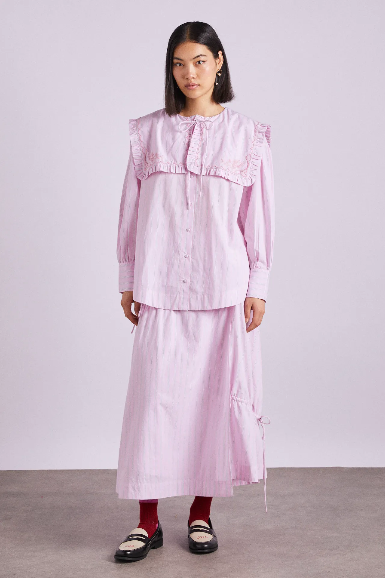 nordine square collar blouse - pink stripe sold by Damson Madder product image thumbnail 5