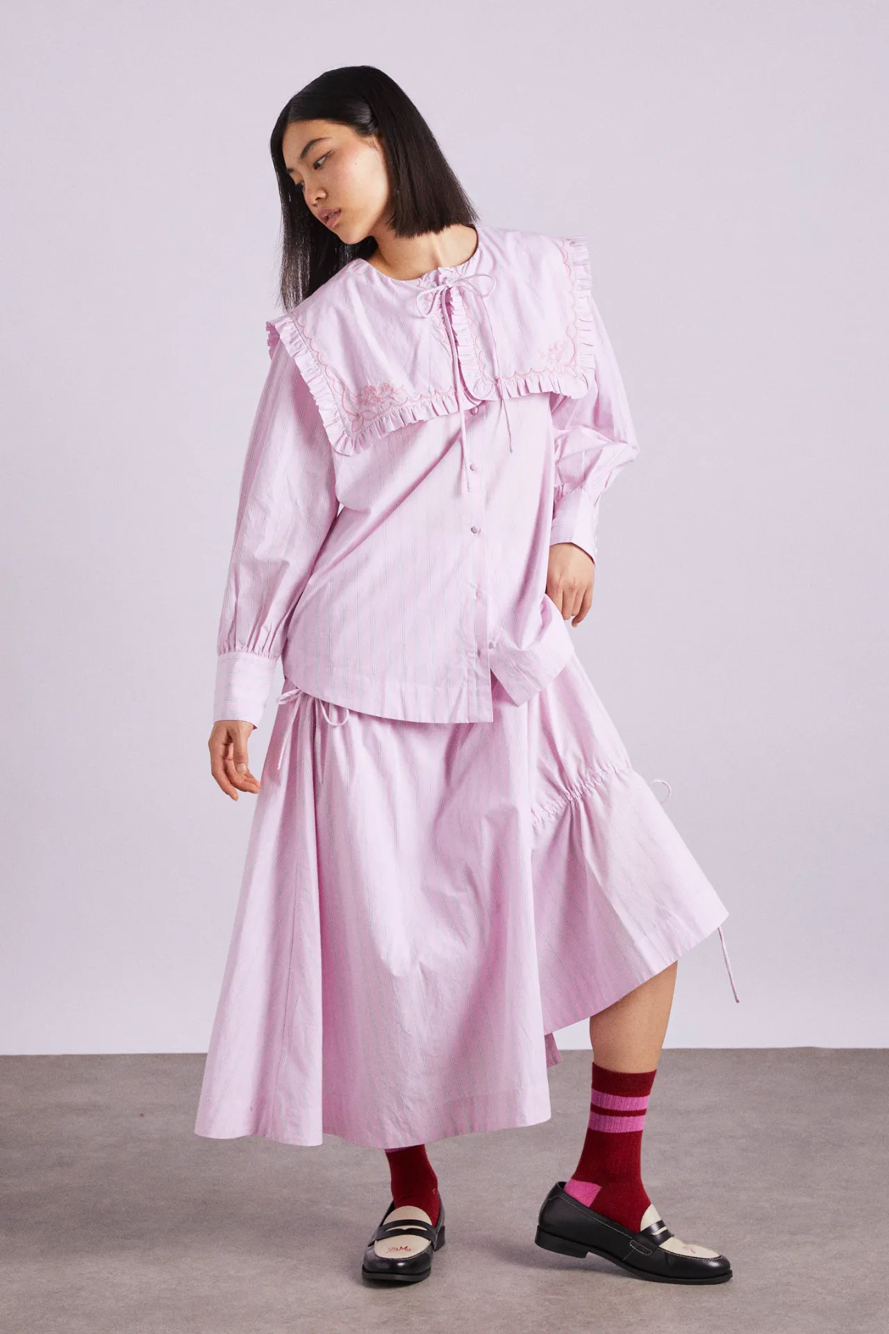 nordine square collar blouse - pink stripe sold by Damson Madder product image thumbnail 4