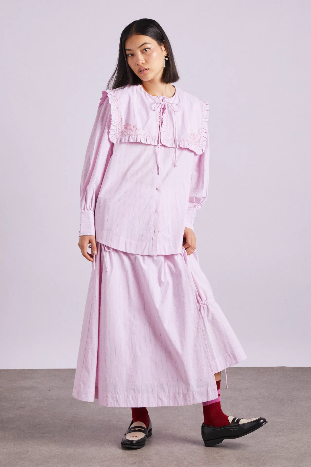 nordine square collar blouse - pink stripe sold by Damson Madder product image thumbnail 2