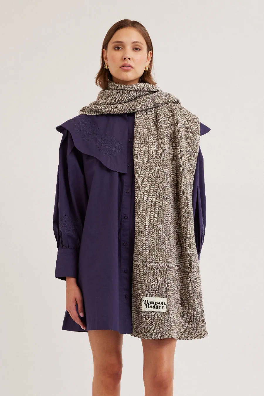 flecked yarn scarf - chocolate sold by Damson Madder