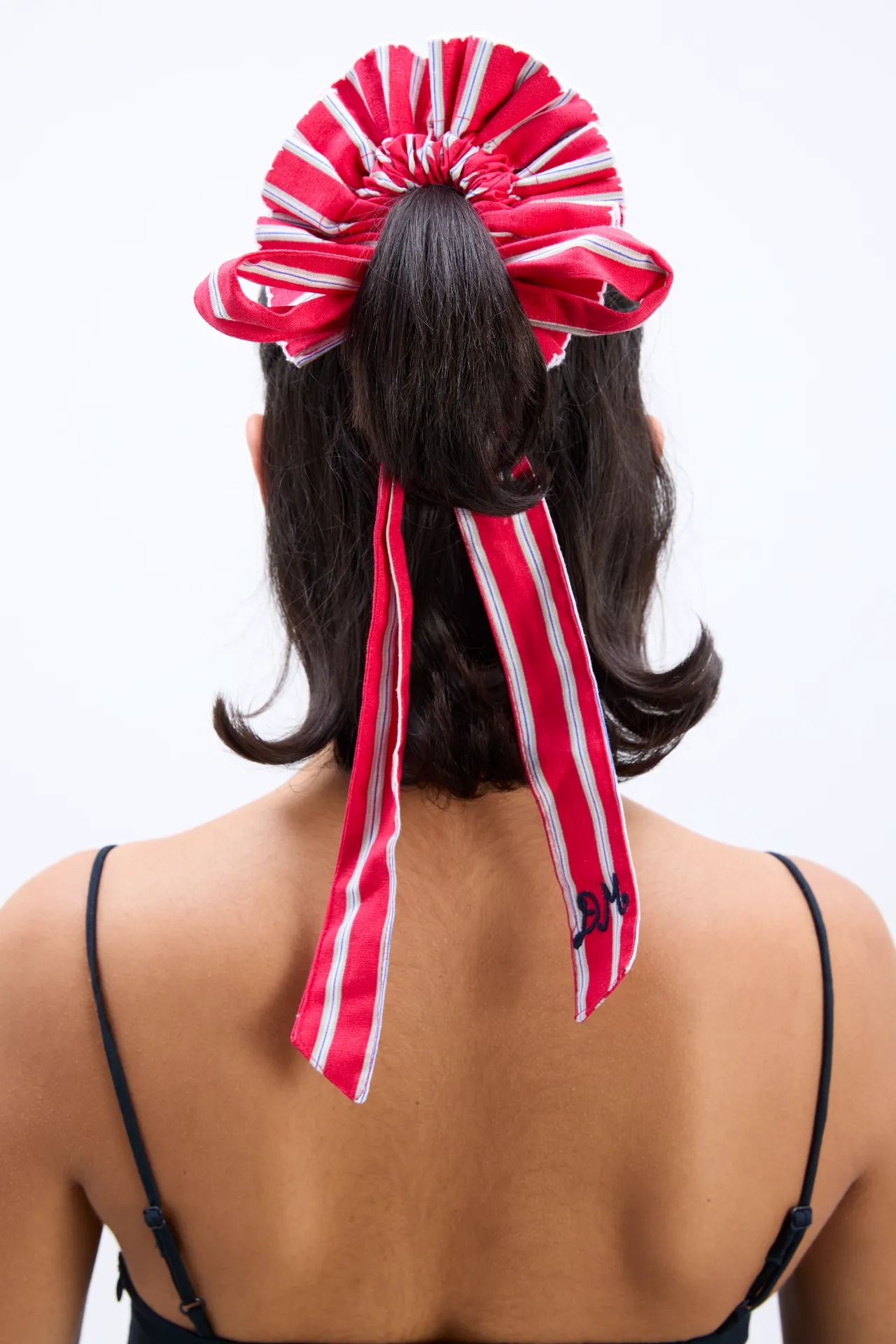 garter bun wrap in red stripe sold by Damson Madder