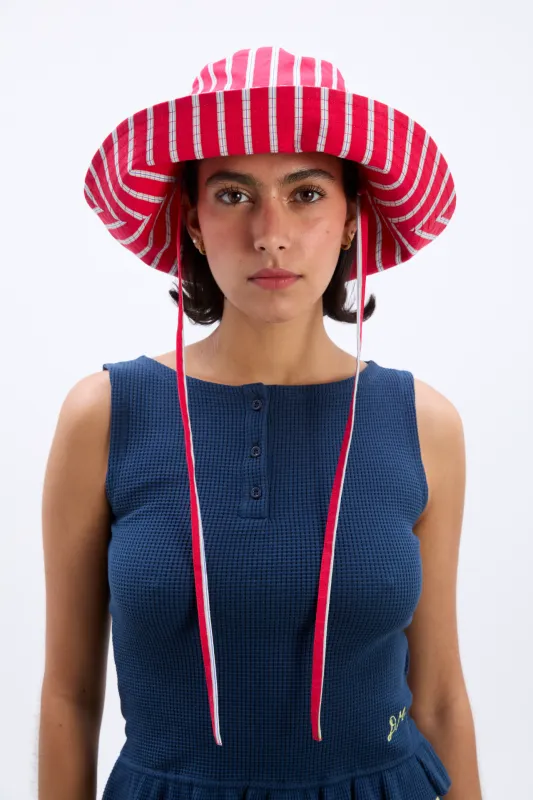 sun hat in red stripe sold by Damson Madder