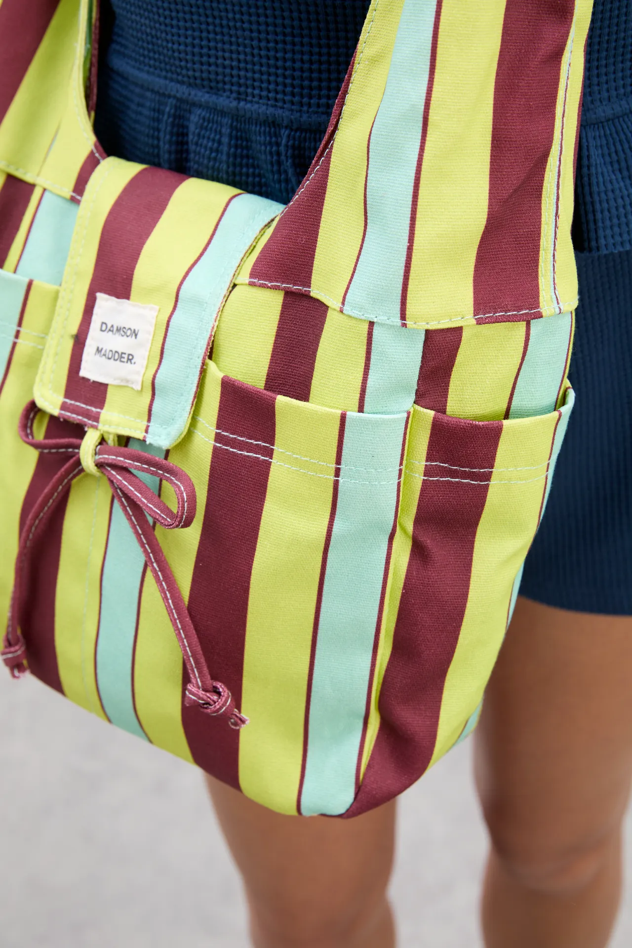 tati beach canvas bag in lime stripe sold by Damson Madder product image thumbnail 5