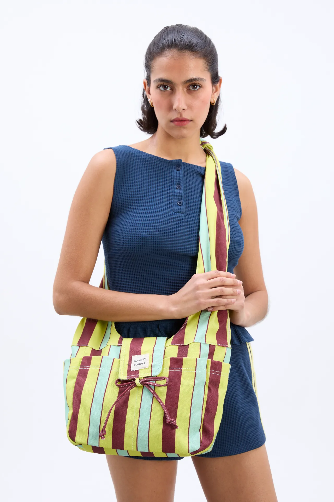 tati beach canvas bag in lime stripe sold by Damson Madder product image thumbnail 2