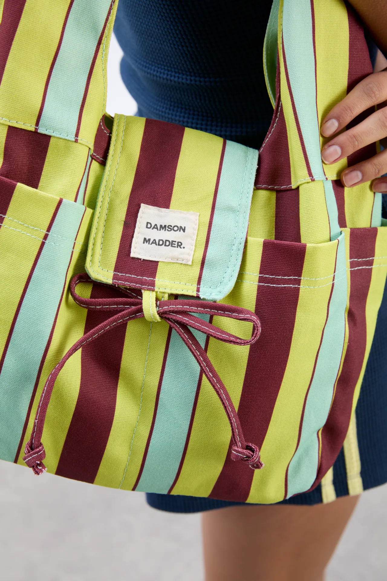 tati beach canvas bag in lime stripe sold by Damson Madder product image thumbnail 3