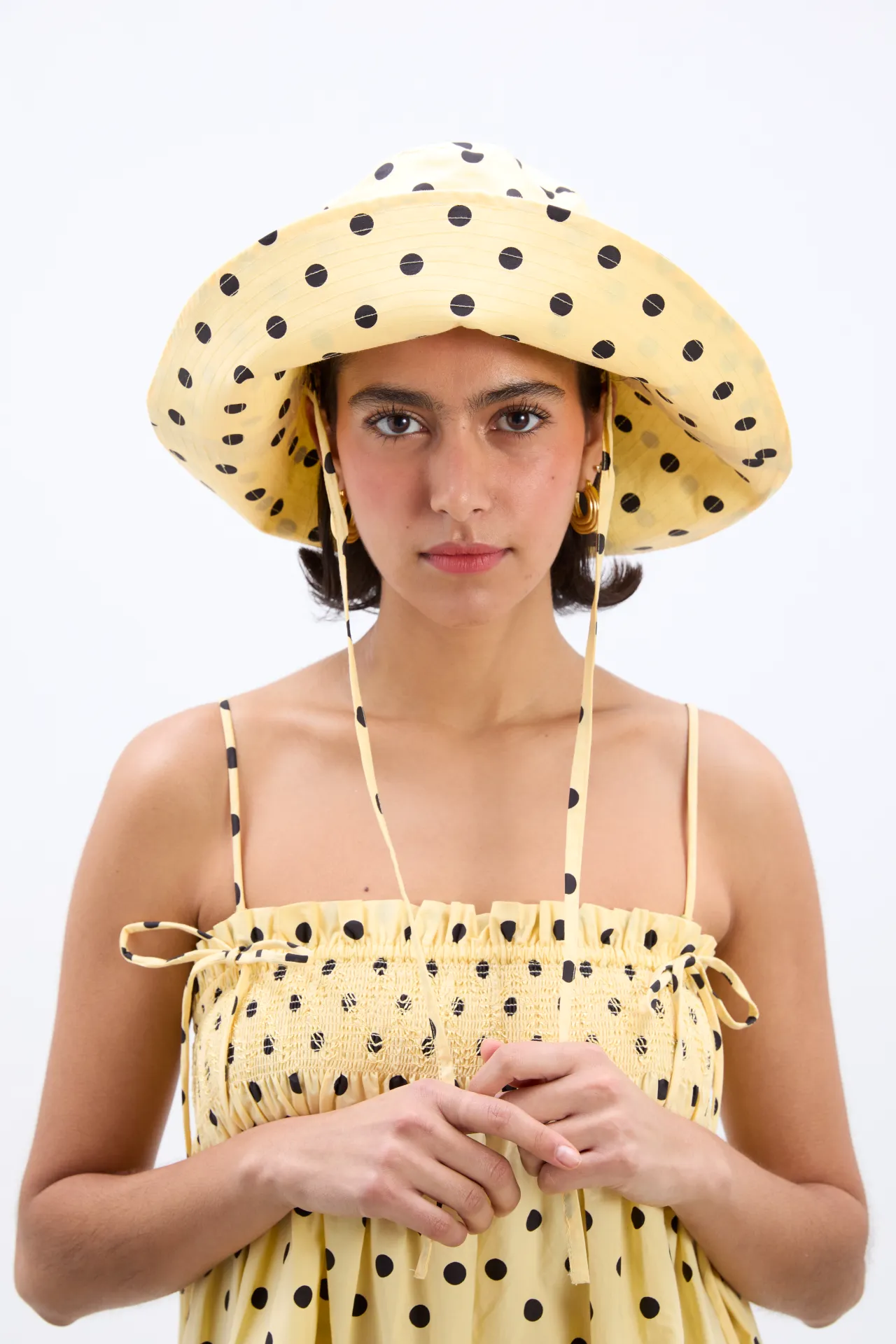 sunhat in butter yellow & black polka dot sold by Damson Madder product image thumbnail 4