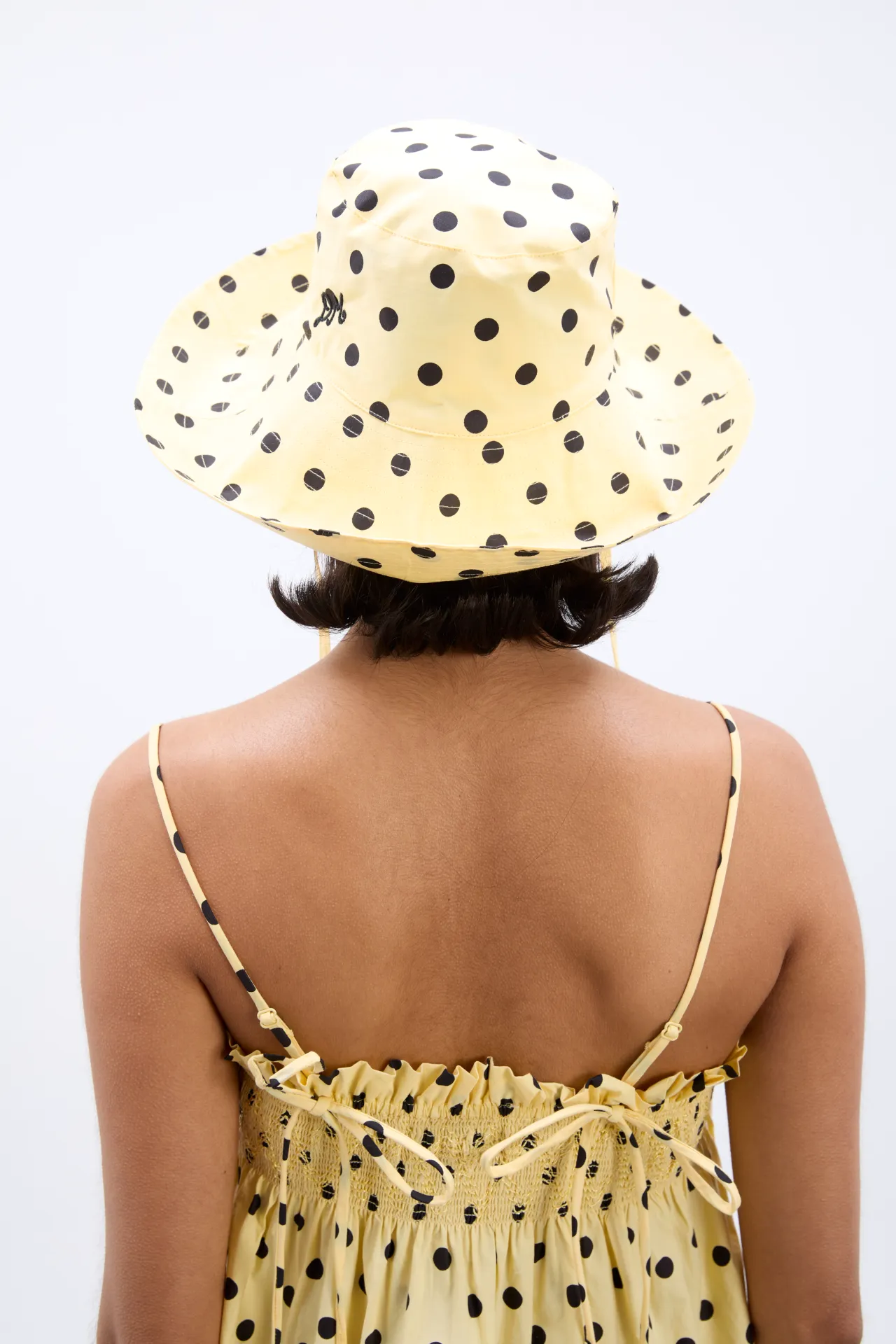 sunhat in butter yellow & black polka dot sold by Damson Madder product image thumbnail 5
