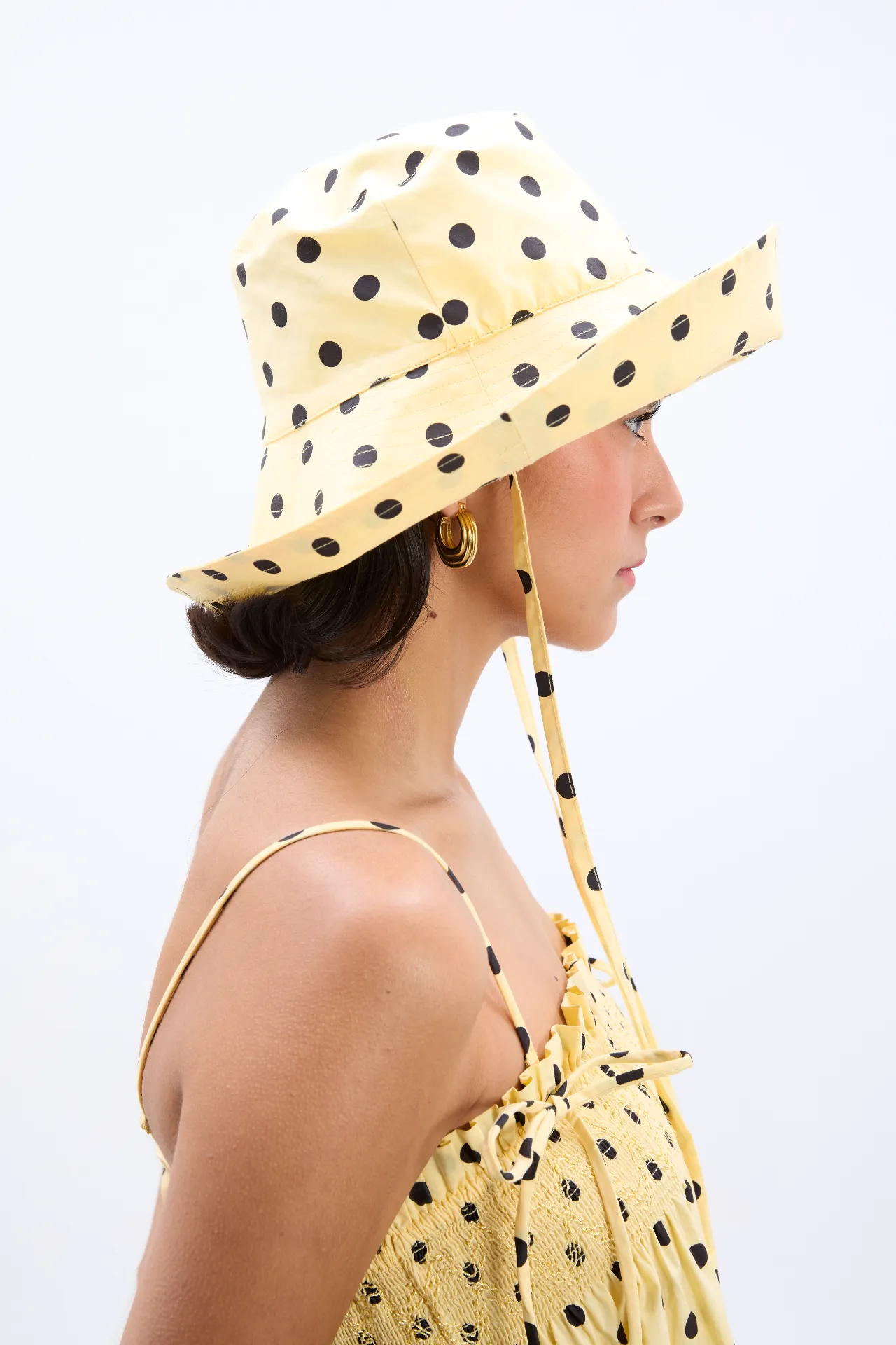 sunhat in butter yellow & black polka dot sold by Damson Madder product image thumbnail 2