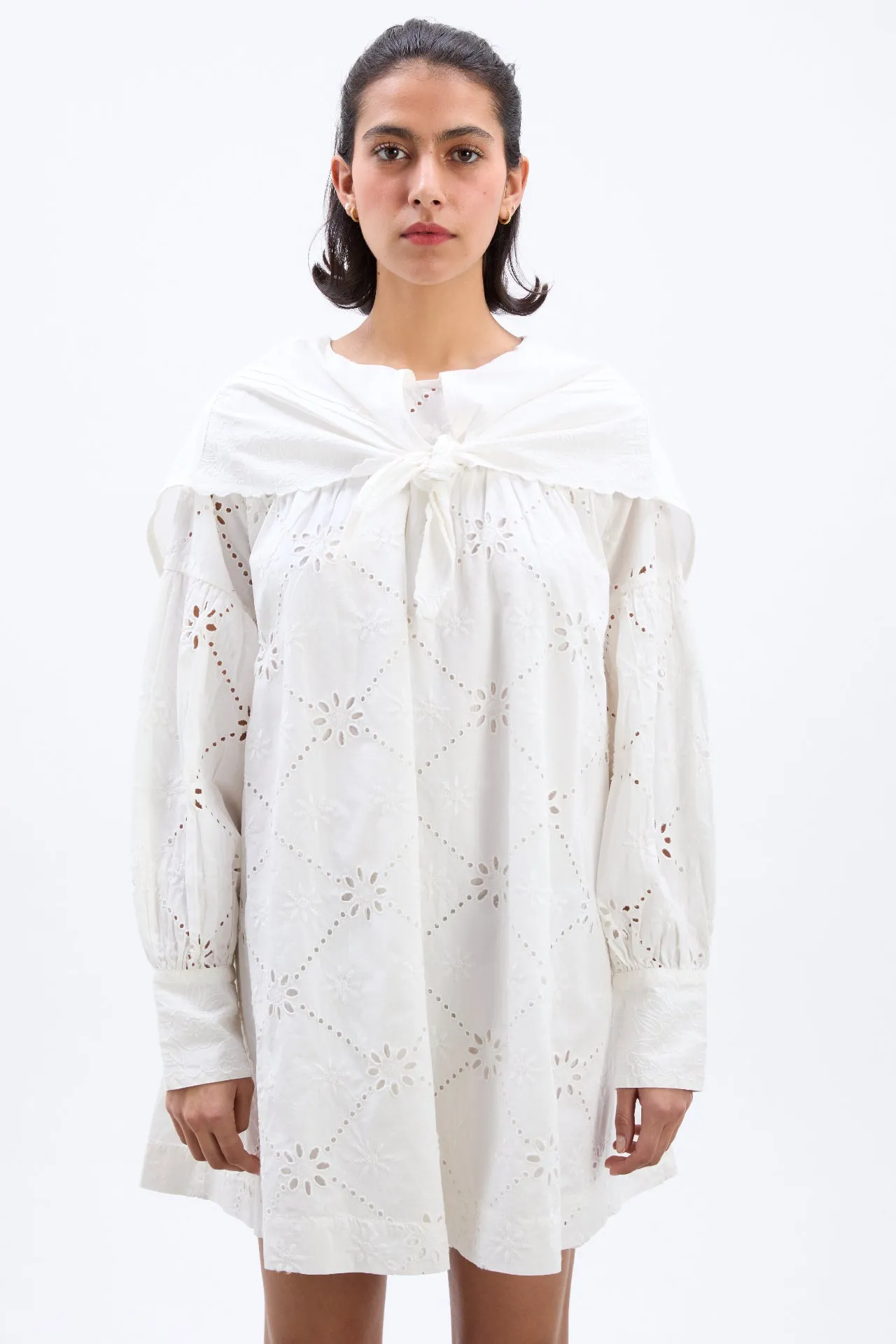 clementine embroidered collared mini dress - white sold by Damson Madder product image thumbnail 5