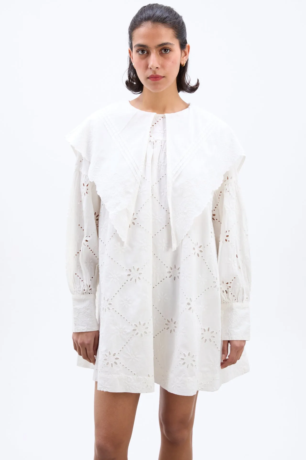 clementine embroidered collared mini dress - white sold by Damson Madder product image thumbnail 2