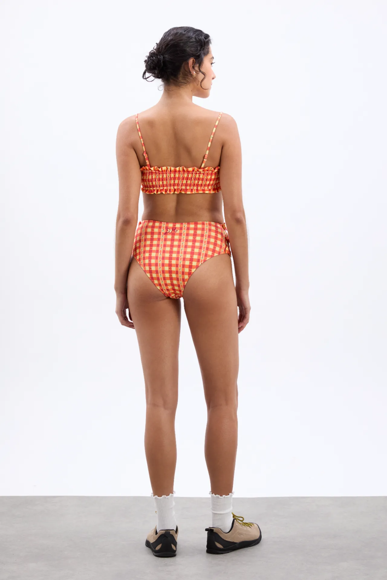 shirred bow bikini top - orange gingham sold by Damson Madder product image thumbnail 4