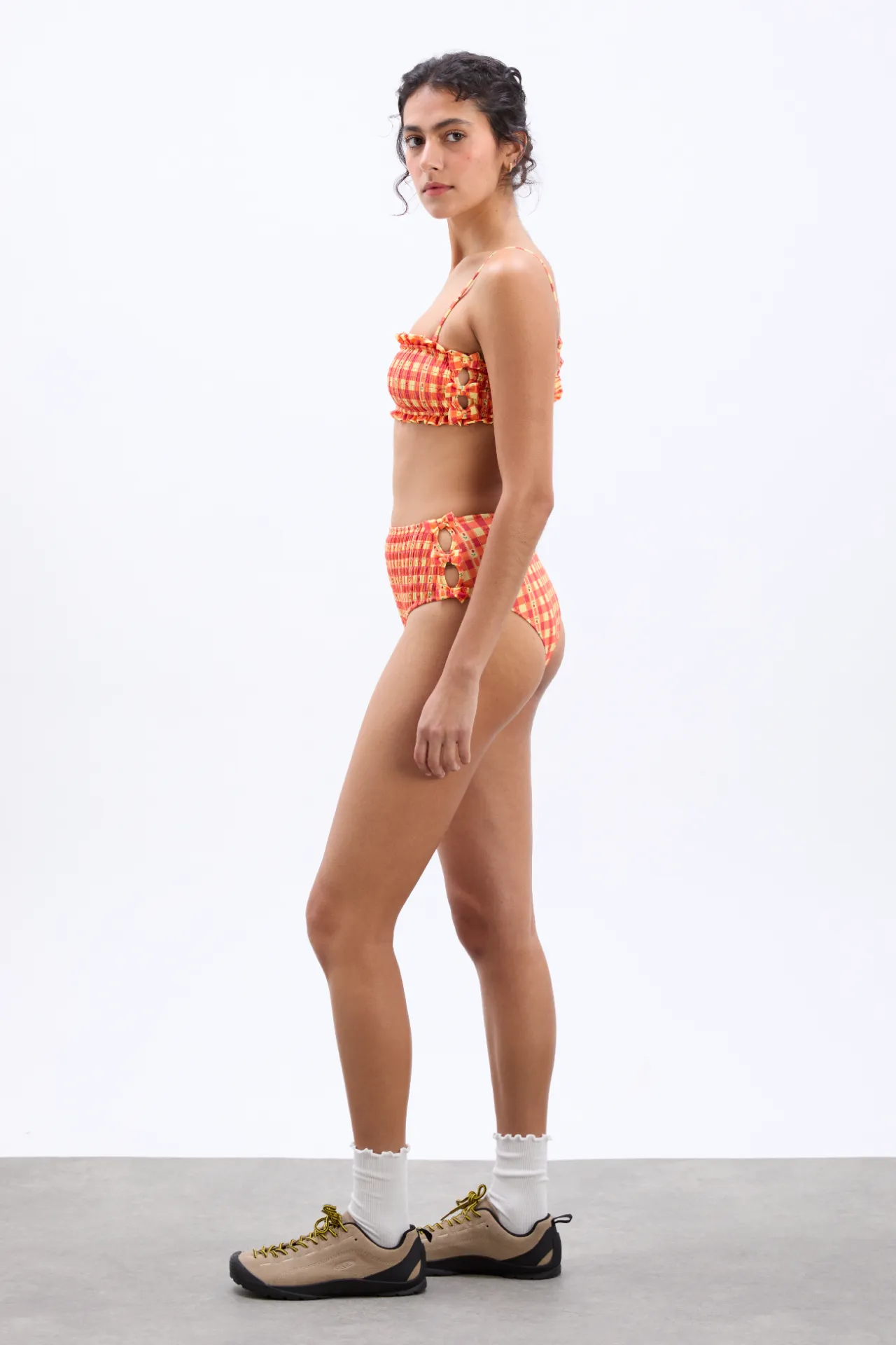 shirred bow bikini top - orange gingham sold by Damson Madder product image thumbnail 5