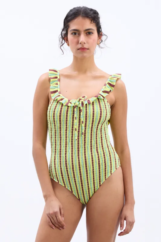 cheyenne swimsuit - tropical stripe sold by Damson Madder