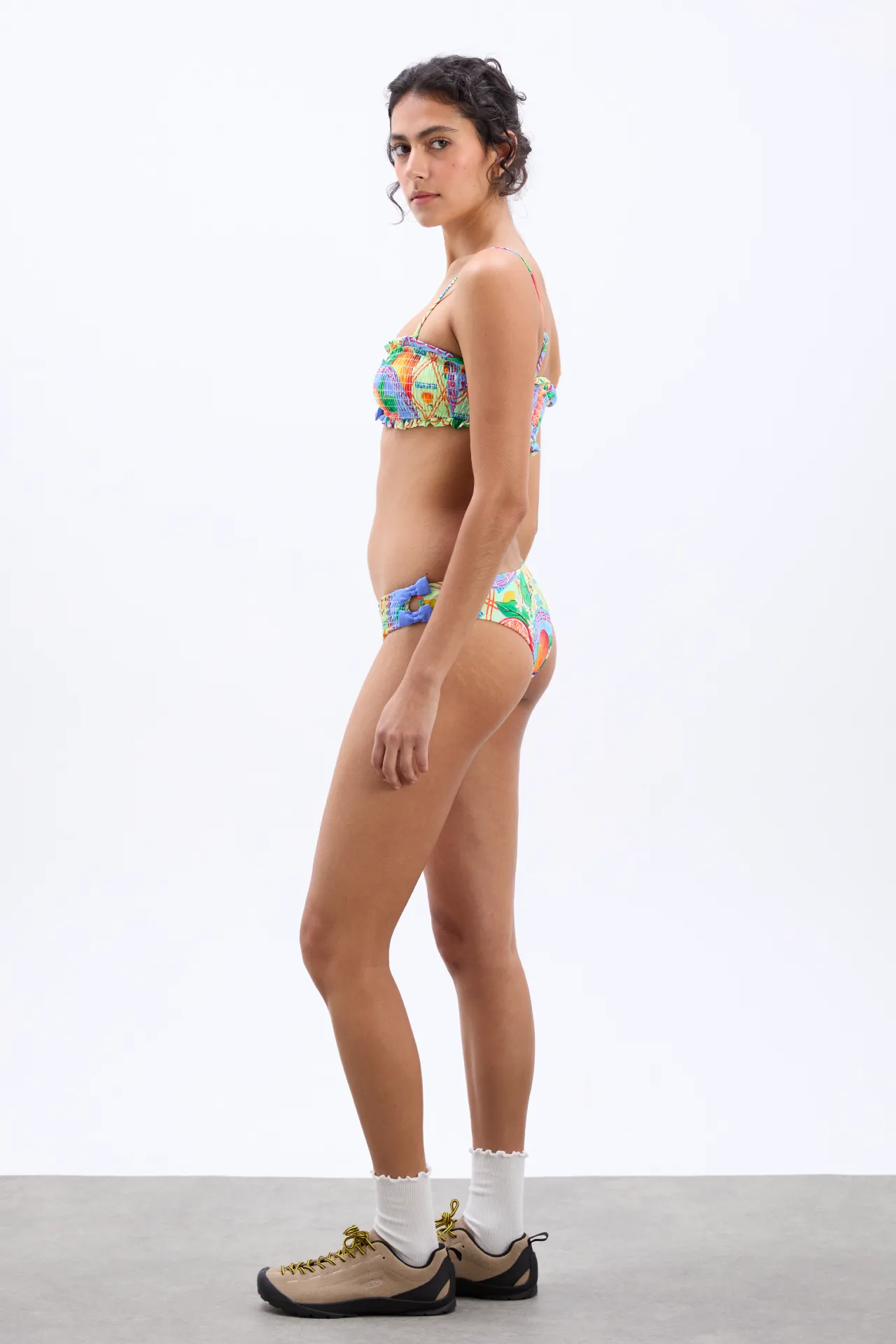 jessie shirred bow bikini top - orange fruit wrapper sold by Damson Madder product image thumbnail 5