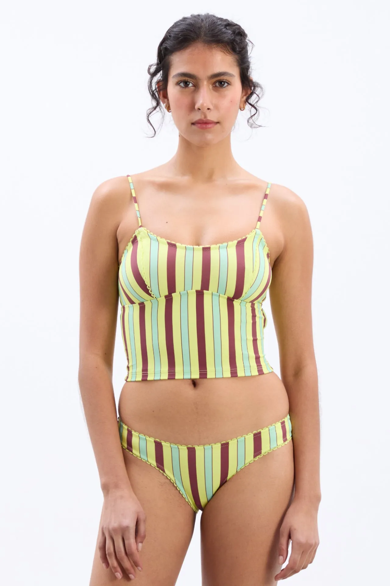 picot trim tankini top - tropical stripe sold by Damson Madder