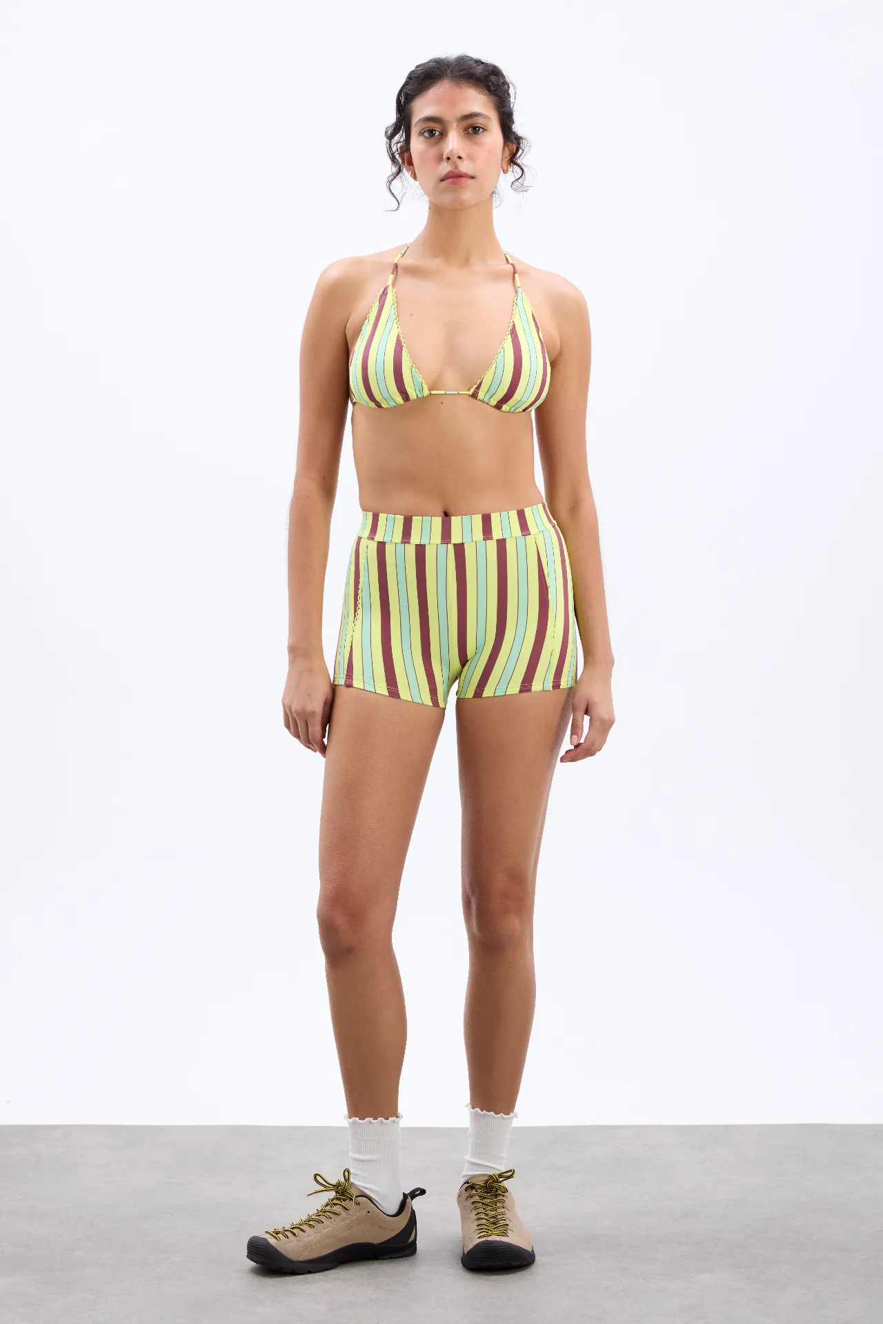 picot trim boy short - tropical stripe sold by Damson Madder