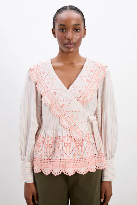 anais blouse - apricot stripe sold by Damson Madder