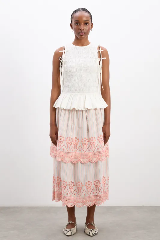 cosette skirt - apricot business stripe sold by Damson Madder