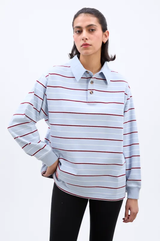 remie rugby shirt - light blue stripe made by Damson Madder