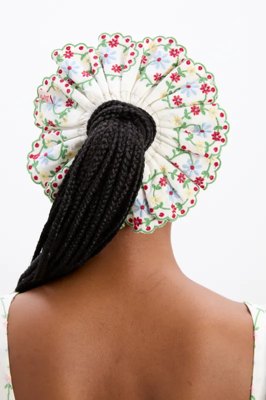 lulu embroidered scrunchie - rose embroidery sold by Damson Madder
