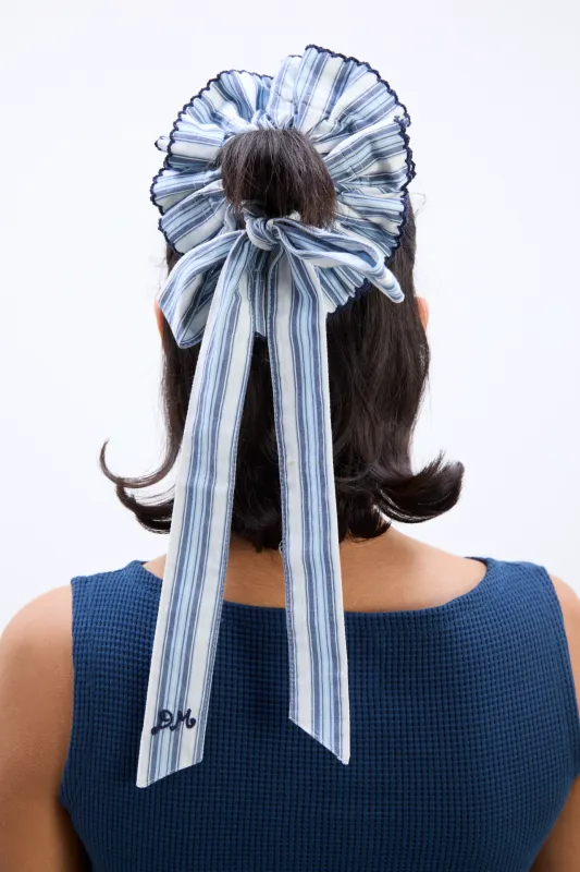 garter bun wrap in blue stripe sold by Damson Madder