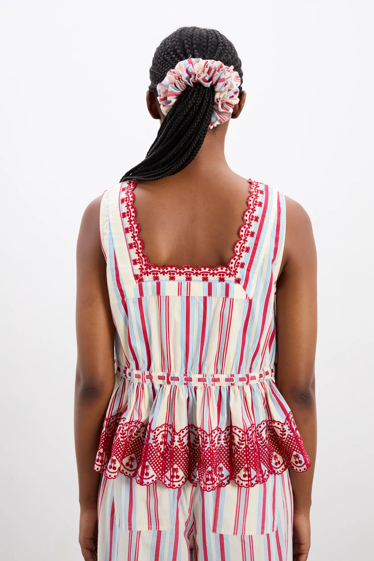 garter scrunchie in cherry business stripe sold by Damson Madder product image thumbnail 3