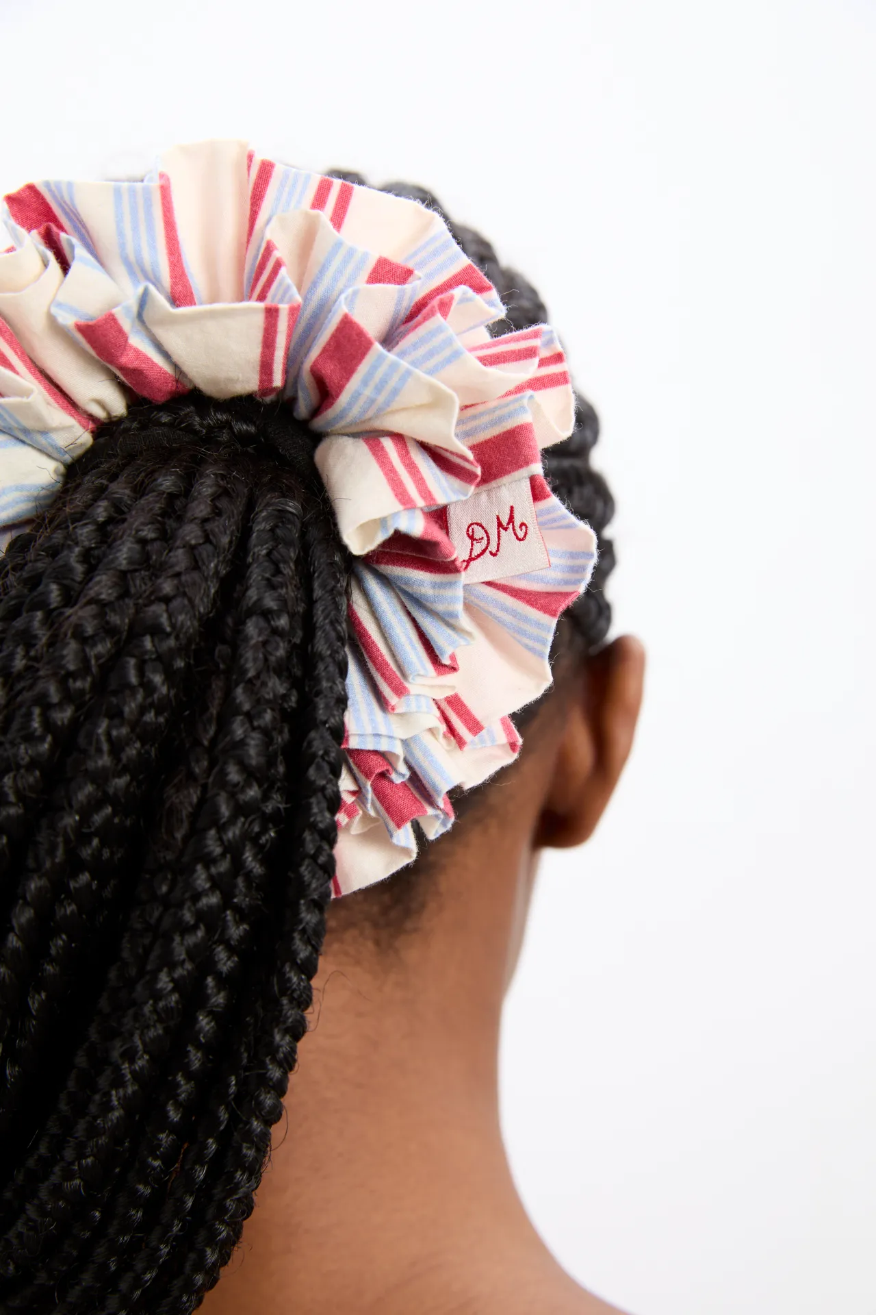 garter scrunchie in cherry business stripe sold by Damson Madder product image thumbnail 2